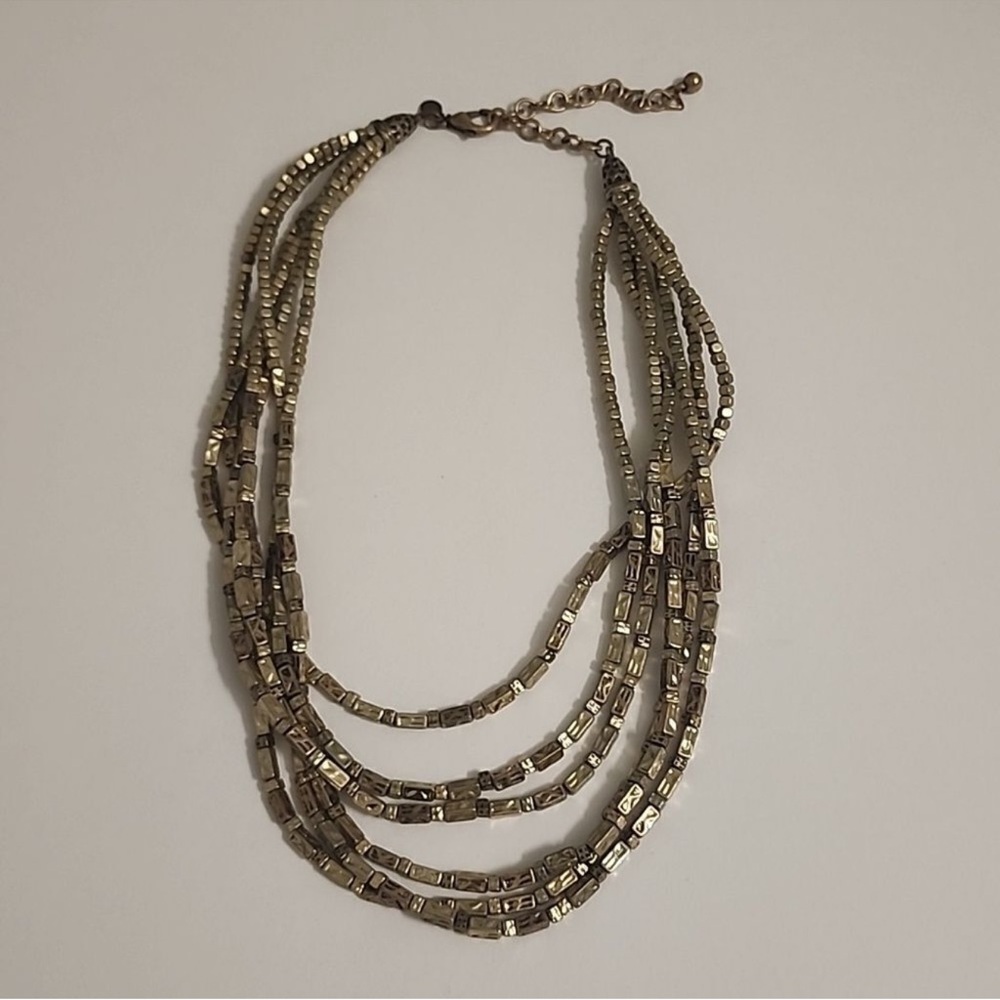 Chico’s Multi strand Gold Tone square & rectangle bead adj necklace Womens